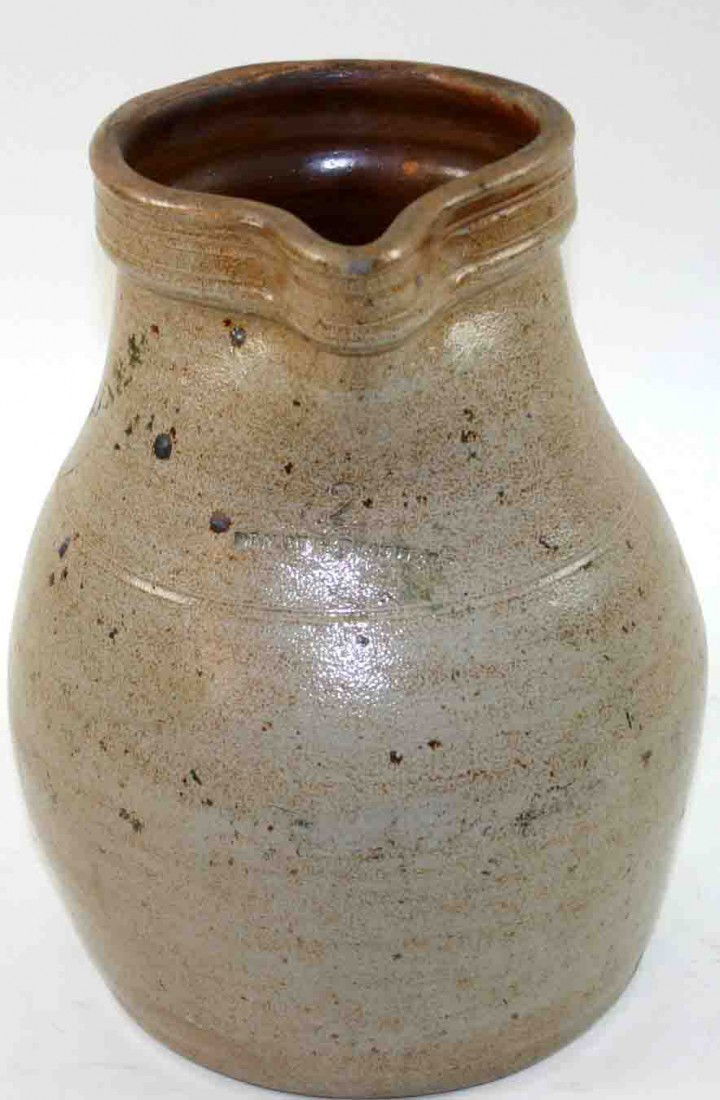 Two Gallon Stoneware Pitcher, Stamped Demoth Brot: Two Gallon Stoneware Pitcher, Stamped Demoth Brothers 2, Bodied Form, Applied Handle, 12 1/2"H
