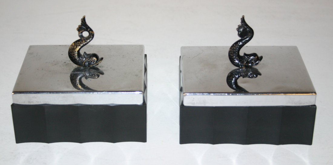Two (2) Chase Chrome Porpoise Boxes. (One has slight: Two (2) Chase Chrome Porpoise Boxes. (One has slight damage.)