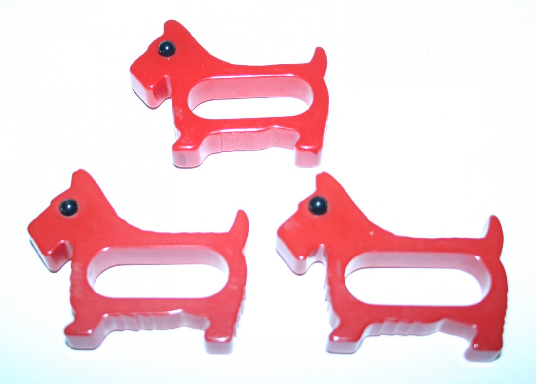 Three (3) Red Bakelite Scottie Napkin Rings: Three (3) Red Bakelite Scottie Napkin Rings