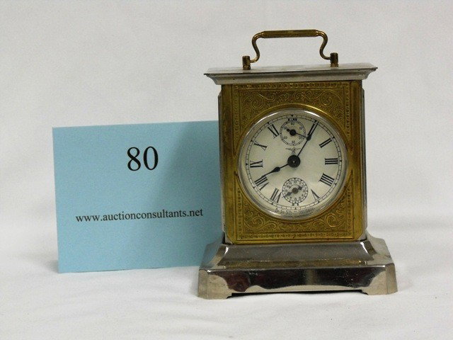 K.C. GERMANY, ALARM CARRIAGE CLOCK, GOOD CONDITION,: K.C. GERMANY, ALARM CARRIAGE CLOCK, GOOD CONDITION, 5.25 X 6.5 X 4IN