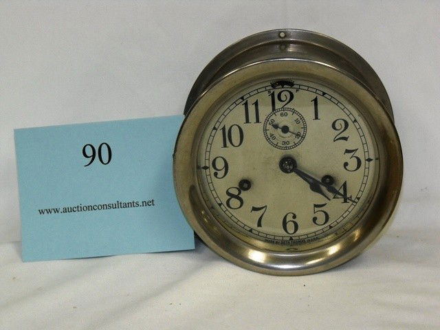SETH THOMAS SILVER ENGINE ROOM CLOCK, GOOD CONDITIO: SETH THOMAS SILVER ENGINE ROOM CLOCK, GOOD CONDITION, 7 X 7 X 4IN