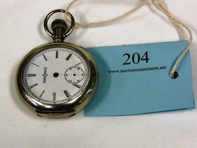OPEN FACED POCKET WATCH, FRENTON WATCH CO.SN: 3076: OPEN FACED POCKET WATCH, FRENTON WATCH CO.SN: 307685, CASE# 8274018, STEM WOUND, LEVER SET, SECONDS SUBSIDIARY, (NO HANDS), ROMAN NUMERALS, WHITE FACE, SILVER CASE
