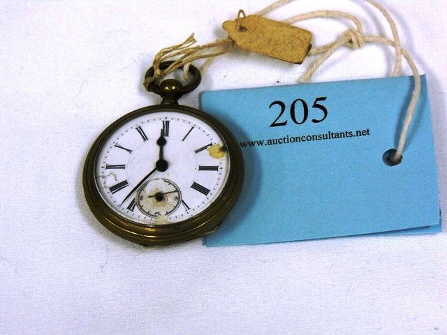 OPEN FACED POCKET WTCH, MI CHROMETRE, 22 RUBIS, CA: OPEN FACED POCKET WTCH, MI CHROMETRE, 22 RUBIS, CASE # 231730, KEY WOUND AND SET (NO KEY), COMPASS IN BACK, SECONDS SUBSIDIARY, ROMAL NUMERALS, WHITE FACE (CHIPPED), BRASS CASE