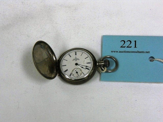 HUNTERS POCKET WATCH, ELGIN NATIONAL WATCH CO., SN: HUNTERS POCKET WATCH, ELGIN NATIONAL WATCH CO., SN: 4151661, CASE# 2191722, STEM WOUND, LEVER SET, SECONDS SUBSIDIARY, ROMAN NUMERALS, WHITE FACE, SILVER CASE