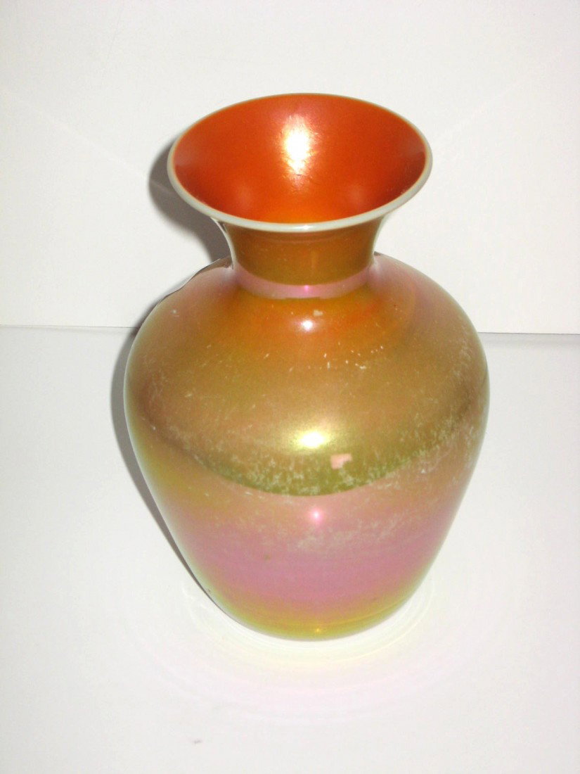 Imperial Free Hand orange vase,: ovoid shouldered form with a mirror finish, 6 1/2" ht.