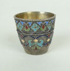 RUSSIAN 19C ENAMEL & STERLING SHOT GLASS: RUSSIAN 19C ENAMEL & STERLING SHOT GLASS Approximately 1-1/2 Inches Tall with Enamel Floral Design Marked NX84 Excellent Condition, shipping u.s to be $20
