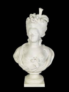 LARGE ANTIQUE PARIAN BUST OF MARIE FEDEROW: LARGE ANTIQUE PARIAN BUST OF MARIE FEDEROW this item is in 2 parts with bottom being pedestal, measuring 20" tall, in very good condition, circa 1890's, WE WILL NOT SHIP THIS ITEM, BUT CAN REFER LOCAL