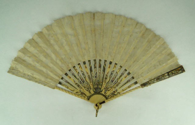 BEAUTIFUL VINTAGE CHINESE IVORY FAN: BEAUTIFUL VINTAGE IVORY FAN Hand Painted Ivory Ribs with Hand Embroidered Floral Top Slips Circa 1930's Approximately 9-1/2 Inches Long Excellent Condition, SHIPPING U.S ONLY TO BE $25 PLUS INS