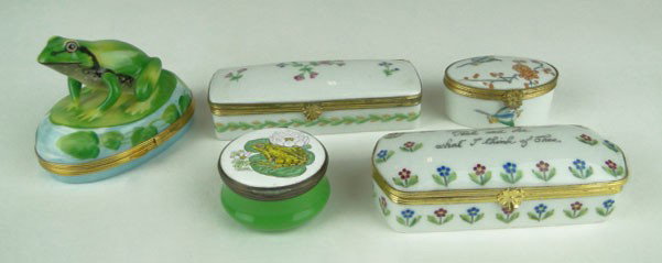 5 VINTAGE LIMOGES PORCELAIN HAND PAINTED BOXES : 5 VINTAGE LIMOGES PORCELAIN HAND PAINTED BOXES Very Good Condition, SHIPPING U.S TO BE $30 PLUS INS