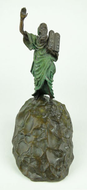 BRONZE MOSES HOLDING TEN COMMANDMENTS: BRONZE MOSES HOLDING TEN COMMANDMENTS No Apparent Signature Measures 11-1/2 Inches Tall Very Good Condition, SHIPPING U.S. TO BE $45 PLUS INS