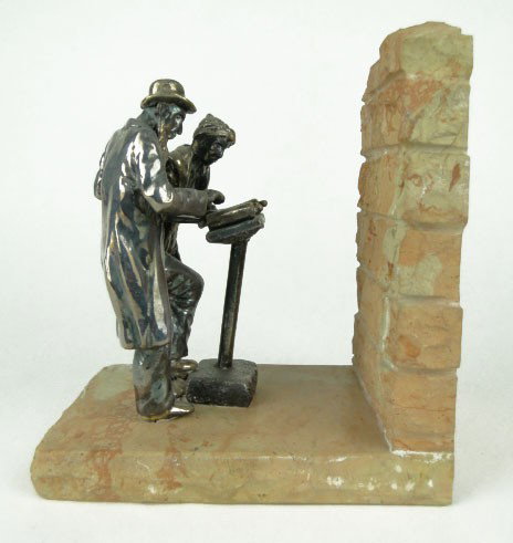 YAACOV HELLER STERLING FIGURINE BAR MITZVAH: YAACOV HELLER STERLING FIGURINE BAR MITZVAH Mounted on Rouge Marble Base and Wall, Silver Overlay Figurine Stands 5 Inches Tall Marble Base is 6-1/2 Inches Tall Signed to Base Excellent Condition, SHI