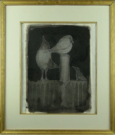 ROBERT BRODERSON THREE BIRDS INK & WATERCOLOR (1920: ROBERT BRODERSON THREE BIRDS INK & WATERCOLOR (1920-1992) Robert Broderson "Three Birds" Ink & Watercolor on Paper Robert Broderson was born in West Haven, Connecticut on July 6, 1920 and died in Inde