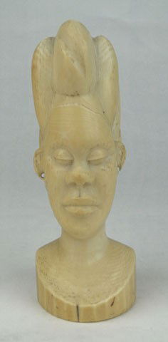 CARVED IVORY BUST OF A WOMAN: CARVED IVORY BUST OF A WOMAN African Elephant Ivory Circa 1920 Standing 5 Inches Tall Very Good Condition, SHIPPING U.S. ONLY $30 PLUS INS