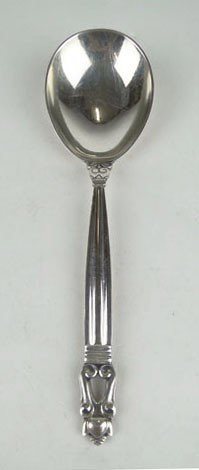 GEORG JENSEN STERLING "ACORN" SERVING SPOON: GEORG JENSEN STERLING "ACORN" SERVING SPOON Marked Georg Jensen Sterling Denmark Measures 8 Inches Long and Approximately 2-1/2 Toy Ounces, shipping $20