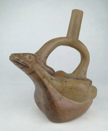 ANTIQUE ORIENTAL POTTERY DRINKING GOURD: ANTIQUE ORIENTAL POTTERY DRINKING GOURD In the Shape of a Lizard Standing Approximately 9-1/2 Inches Tall 8-3/4 Inches Wide in Very Good Condition SHIPPING $35 PLUS INS