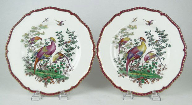 PAIR ANTIQUE ROYAL WORCESTER PHEASANT PLATES: PAIR ANTIQUE ROYAL WORCESTER PHEASANT PLATES All hand Painted with the Black Worcester Mark to Base Each Approximately 10-1/2 inches in diameter,SHIPPING ON THIS LOT $35 PLUS INS