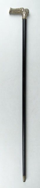 ANTIQUE GOLD OVER STERLING HANDLE EMBOSSED CANE: ANTIQUE GOLD OVER STERLING HANDLE EMBOSSED CANE Measures Approximately,31" long,ebony wood, turn of the century, very good condition, WE WILL NOT SHIP THIS ITEM, CAN REFER LOCAL SHIPPER