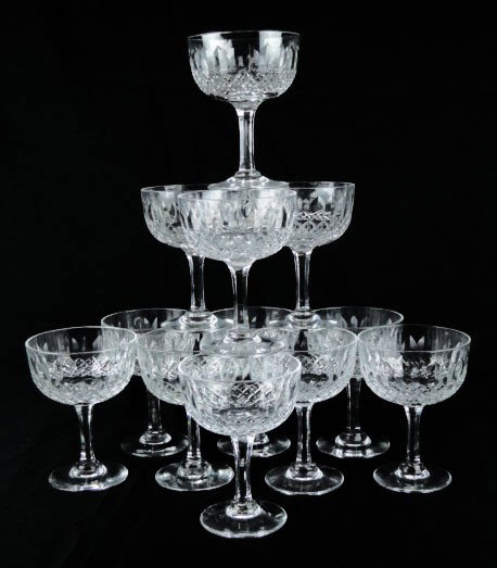 12 WEBB STUART ATTRIBUTED CRYSTAL SHERBET GLASSES: 12 WEBB STUART ATTRIBUTED CRYSTAL SHERBET GLASSES with the Spear, Hex, Dot Pattern Approximately 4-5/8 Inches Tall, WE WILL NOT SHIP THIS LOT, CAN REFER LOCAL SHIPPER