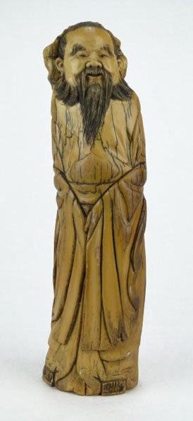 18C CARVED CHINESE IVORY ELDER: 18C CARVED CHINESE IVORY ELDER Carved out of One Tusk Measures Approximately 12 Inches Tall Very Good Condition yellowing From Age, SHIPPING U.S. ONLY $55 PLUS INS