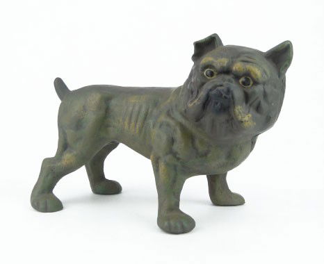 ANTIQUE CAST IRON BULL DOG BANK: ANTIQUE CAST IRON BULL DOG BANK Measures Approximately 6 Inches tall 8-1/2 Inches Wide Very Good Condition Original Patina, SHIPPING $45 PLUS INS