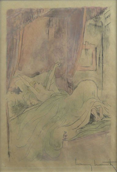 ANTIQUE LOUIS ICART RISQUÉ PRINT: ANTIQUE LOUIS ICART RISQUÉ PRINT Bed Approximately 8 Inches Tall 5-1/2 Inches Wide Plus Frame, SHIPPING $40 PLUS INS