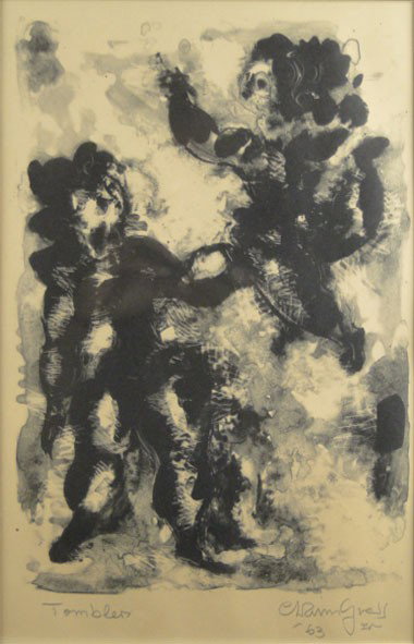 CHAIM GROSS ARTIST SIGNED "TOMBLER" LITHOGRAPH: CHAIM GROSS ARTIST SIGNED "TOMBLER" LITHOGRAPH with Provenance and COA in Verso Measures Approximately 15 Inches Long 9-1/2 Inches Wide Plus Frame, WE WILL NOT SHIP THIS LOT, CAN REFER LOCAL SHIPPER