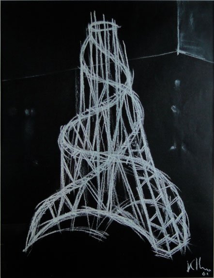 ALEXIS LEYVA MACHADO (1971- ) CRAYON ON CANVAS: ALEXIS LEYVA MACHADO (1971- ) CRAYON ON CANVAS "COLUMNAS INFINITAS" Cuban Listed Artist Signed and Dated 2003 Bottom Right Measures 65cm by 50cm or 26 Inches Tall by 19 Inches Wide Plus Frame Comes wi