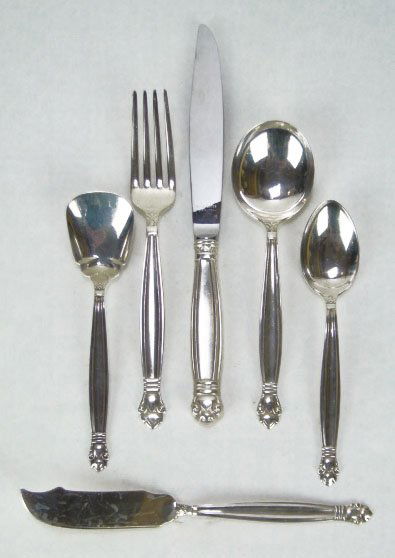 50PC SET COPENHAGEN STERLING SILVER MANCHESTER FLAT: 50PC SET COPENHAGEN STERLING SILVER MANCHESTER FLATWARE SET Total Weight of Set Approximately 54 Troy Ounces Consisting of 12-7-1/2 Inch Forks, 12-6-3/4 Inch Cream Soup Spoons, 12-6-1/8 Inch Tea Spoon