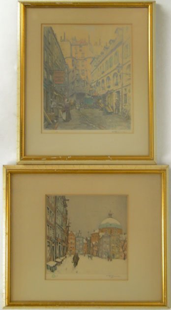 TWO (2) TAVIK FRANTISEK SIMON MIXED MEDIA PARIS SCE: TWO (2) TAVIK FRANTISEK SIMON MIXED MEDIA PARIS SCENES Tavik Frantisek (T.F.) Simon (1877 - 1942) Mixed Media Watercolor of a Paris European Street Scene 10 by 10 Plus Frame Parisian market Street 13