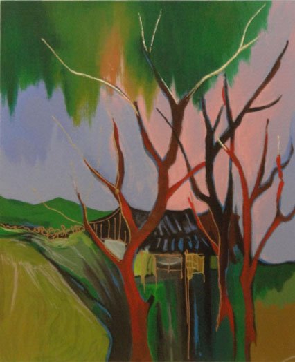 ITZCHAK TARKAY SERIGRAPH DAY BREAK IN THE COUNTRY: ITZCHAK TARKAY SERIGRAPH DAY BREAK IN THE COUNTRY Itzchak Tarkay "Day Break in the Country" 2001 Serigraph on Wove Paper Pencil Signed & Numbered 304/350 With COA From Park West Measures Approximately