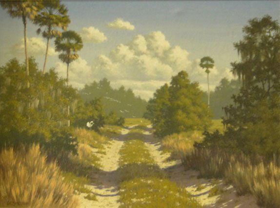 ZIMMERMANN (1904-1991) HIGHWAYMAN OIL ON CANVAS FL: ZIMMERMANN (1904-1991) HIGHWAYMAN OIL ON CANVAS FLORIDA LANDSCAPE Karl (Klaus) A. Zimmermann (1904-1991) A 20th century Florida landscape artist and contemporary of A.E. "Beanie" Backus. He painted al