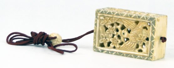 CARVED IVORY / BONE MINIATURE BOX: CARVED IVORY / BONE MINIATURE BOX with floral and Bird Display Slides Open at top to put your Cricket in. Measures Approximately 2 Inches, SHIPPING $20 PLUS INS