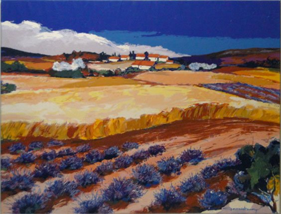 Serigraph on Canvas Landscape by Bruno Perino Unfr: Serigraph on Canvas Landscape by Bruno Perino Unframed Signed on Bottom Right and Ea Botton Left, WE WILL NOT SHIP THIS LOT, CAN REFER LOCAL SHIPPER