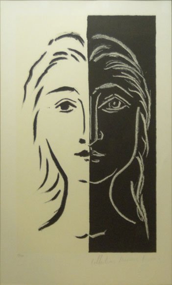 Pablo Picasso Spanish (1881-1973) Lithograph: Pablo Picasso Spanish (1881-1973) Lithograph "Portrait en Deux Parties Noir et Blanc" Master Chromist Laurent Marcel Salinas Pulished Circa 1979-1982. Estate of Picasso, (Marina Picasso) Embossed Blin