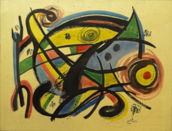 AFTER: JOAN MIRO WATERCOLOR ABSTRACT: AFTER: JOAN MIRO WATERCOLOR ABSTRACT From a Prominent Chicago Estate We Feature a Water Color By Miro we do not have Province Thus we are selling after and the Estimate will Reflect this Measures Appr
