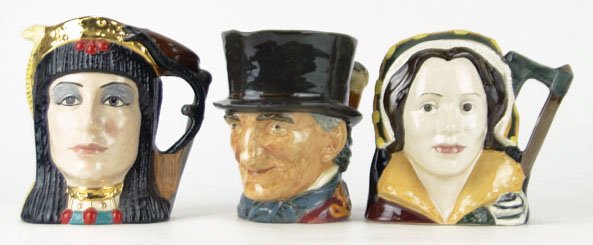THREE LARGE ROYAL DOULTON TOBY MUGS: THREE LARGE ROYAL DOULTON TOBY MUGS TO INCLUDE Double Faced "Anthony and Cleopatra" form the Star Crossed Lovers Collection Measures Approximately 7 Inches Tall, "John Peel" Measures Approximately 6 3