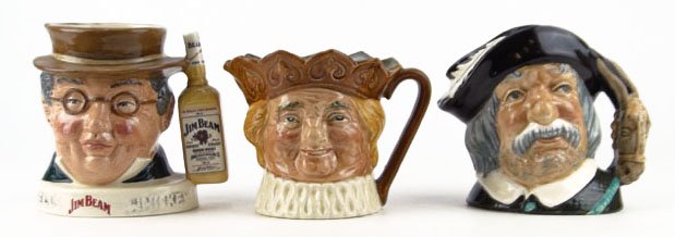 THREE SMALL VINTAGE ROYAL DOULTON TOBY MUGS: THREE SMALL VINTAGE ROYAL DOULTON TOBY MUGS TO INCLUDE "Mr. Pickwick" Limited Edition of 2000 for James B. Beam Co. Measures Approximately 3 3/4 Inches Tall, "Old King Cole" Measures Approximately 3 1