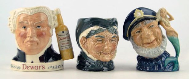 THREE SMALL VINTAGE ROYAL DOULTON TOBY MUGS: THREE SMALL VINTAGE ROYAL DOULTON TOBY MUGS TO INCLUDE Granny Measures 3 1/4 Inches Tall Old Salt 4 1/4 Inches Tall Sgt. Buzfuz Measures 4 Inches Tall WE WILL SHIP THIS ITEM FOR $25 PLUS INSURANCE