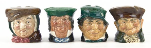 FOUR SMALL VINTAGE ROYAL DOULTON ASHTRAYS: FOUR SMALL VINTAGE ROYAL DOULTON ASHTRAYS TO INCLUDE "Sairey Gramp", "Parson Brown", "Old Charley", & "Paddy" All Measure Approximately 3 1/2 Inches Tall WE WILL SHIP THIS ITEM FOR $25 PLUS INSURANCE