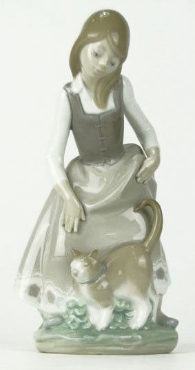 LLADRO LITTLE GIRL WITH CAT PORCELAIN FIGURINE: LLADRO LITTLE GIRL WITH CAT PORCELAIN FIGURINE #1187 Measures Approximately 8-1/4 Inches Tall Retired in 1989 with a High Auction Value of $450 NO BOX WE WILL SHIP THIS ITEM FOR $30 PLUS INSURANCE