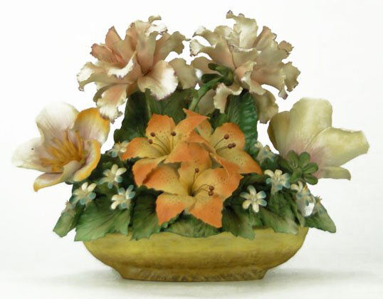 CAPODIMONTE FLORAL SCULPTURE: CAPODIMONTE FLORAL SCULPTURE Measures Approximately 10 Inches Tall and 10 Inches Wide with Lovely Pink and Orange Flowers Mid 20th Century WE WILL NOT SHIP THIS ITEM BUT CAN RECOMMEND A SHIPPER FOR YO