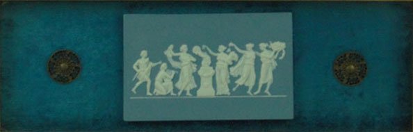 VINTAGE WEDGWOOD JASPER WARE RELIEF PLAQUE: VINTAGE WEDGWOOD JASPER WARE RELIEF PLAQUE Plaque Measures 4 1/2 Inches Tall by 7 1/4 Inches Wide and is Mounted in a Shadow Box Frame WE WILL SHIP THIS ITEM FOR $35 PLUS INSURANCE