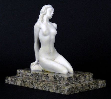 EROTIC STUDY OF A YOUNG NUDE MODEL: EROTIC STUDY OF A YOUNG NUDE MODEL Art Deco Alabaster Figure of a Nude Women on a Double Marble Base. No Apparent Signature. Very Nicely Carved. Good Condition. Measures Approximately 7 1/2 Inches Tal
