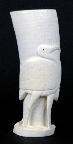 ANTIQUE AFRICAN IVORY TUSK CARVING: ANTIQUE AFRICAN IVORY TUSK CARVING Measures Approximately 4 1/4 Inches Tall. With Hand Carved Bird Motif WE WILL NOT SHIP THIS ITEM BUT CAN RECOMMEND A SHIPPER TO YOU AND THIS ITEM CAN NOT BE SHIPPED 