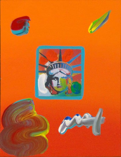 PETER MAX MIXED MEDIA TITLED "LIBERTY HEAD": PETER MAX MIXED MEDIA TITLED "LIBERTY HEAD" Measures Approximately 8 1/2 by 11 Mixed Media with Acrylic and Color Lithograph on Paper. Hand Signed in Acrylic. Comes with COA. Unframed WE WILL NOT SHIP