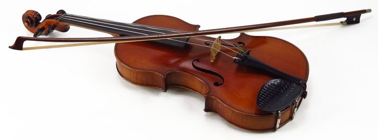 ANTIQUE VIOLIN IN CASE: ANTIQUE VIOLIN IN CASE Comes with Two Bows. Case Leather Alligator Embossed Lined in Red Velvet. Made in Mittenwald for and Completely Adjusted by Rembert Wurlitzer New York. It Measures Approximately