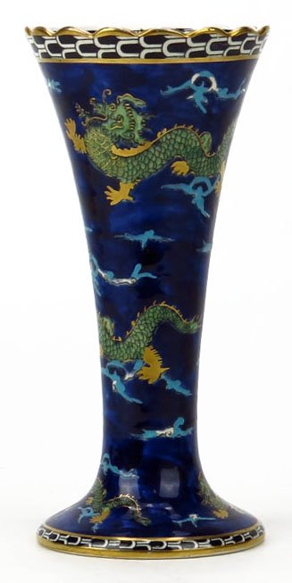 ENGLISH ORIENTALIST LUSTER WARE VASE: ENGLISH ORIENTALIST LUSTER WARE VASE Measures Approximately 9-1/4" Tall. Depicting Dragons. Early 20th Century. Corona Wear WE WILL SHIP THIS ITEM FOR %40 PLUS INSURANCE