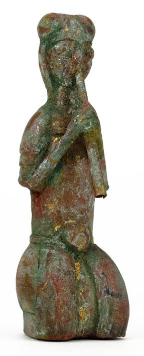 Antique Chinese Bronze Gilded figurine of a musician: ANTIQUE CHINESE BRONZE GILDED FIGURINE OF A MUSICIAN 9th Century AD. Discovered in the Tioman Islands off of Malaysia, the Name of the Shipwreck on which it was found is the Asiatic Trading Junk Which