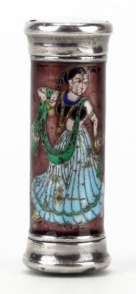 ORIENTALIST ENAMALED AND SILVER PILL BOX