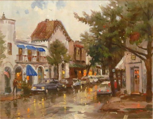 Thomas Kinkade - Lithograph Titled "Rainy Days in Carme